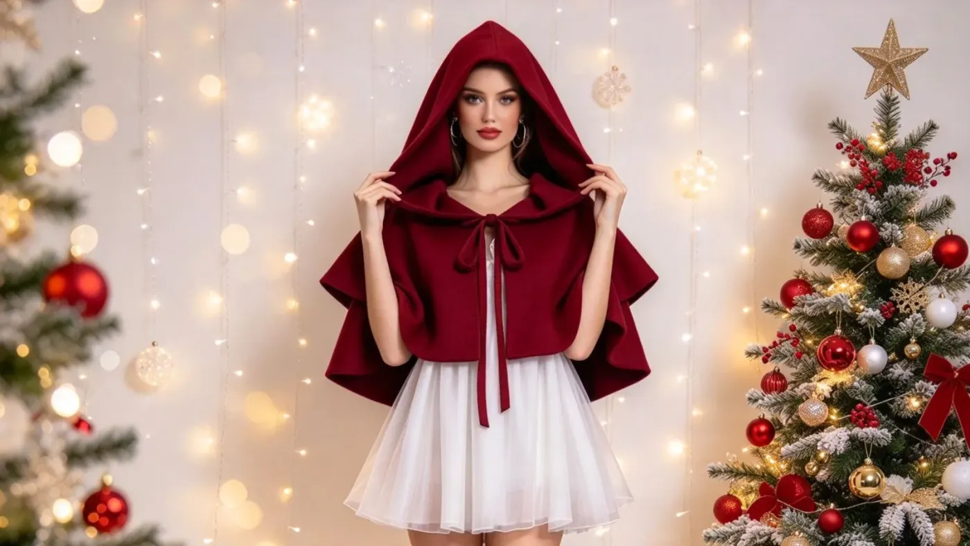 Christmas Red Riding Hood Sets: Cape, Dress and Holiday Styling