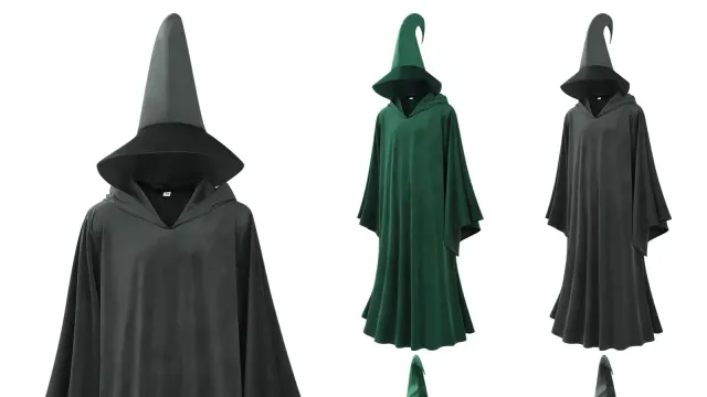 Hooded Wizard Robes: Velvet, Grey-Green and Full-Length Drama