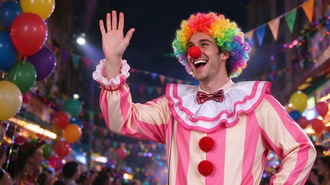 Pink and White Striped Clown Jumpsuits for Carnival Parades