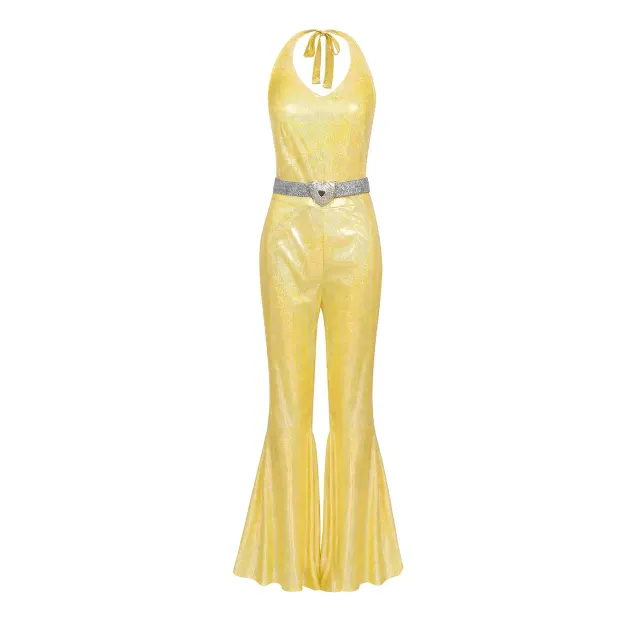 70s 80s Disco Shiny Flared Jumpsuit Halloween Cosplay Costume detail 8