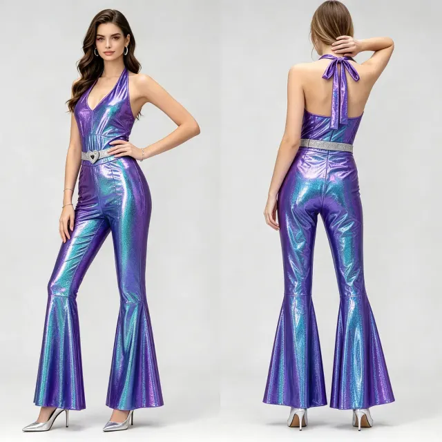 70s 80s Disco Shiny Flared Jumpsuit Halloween Cosplay Costume detail 14