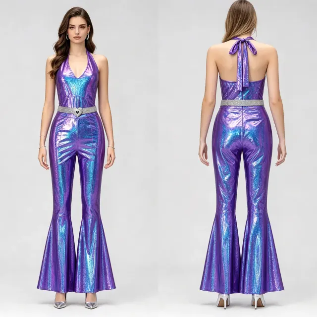 70s 80s Disco Shiny Flared Jumpsuit Halloween Cosplay Costume detail 15