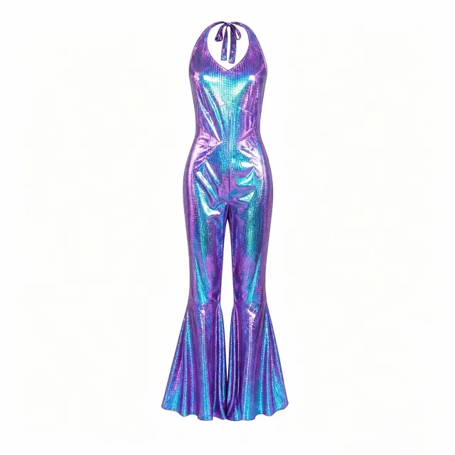 70s 80s Disco Shiny Flared Jumpsuit Halloween Cosplay Costume detail 18