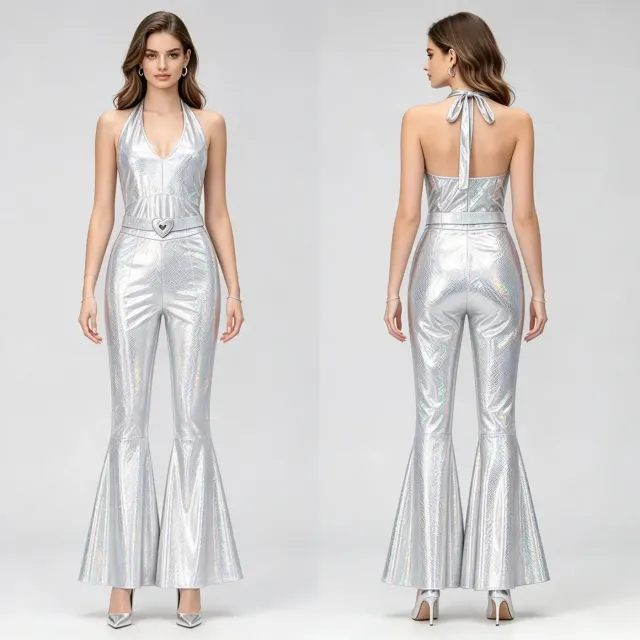 70s 80s Disco Shiny Flared Jumpsuit Halloween Cosplay Costume detail 20