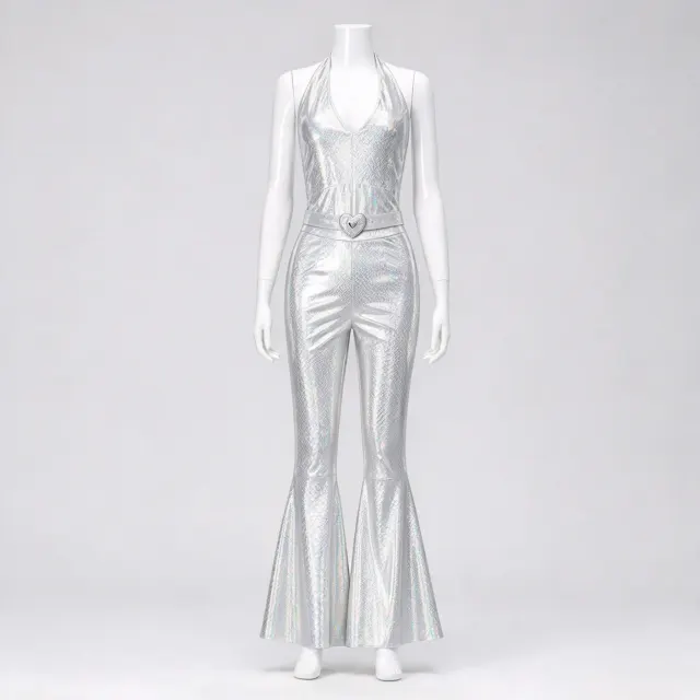 70s 80s Disco Shiny Flared Jumpsuit Halloween Cosplay Costume detail 22