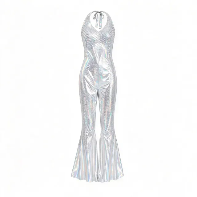 70s 80s Disco Shiny Flared Jumpsuit Halloween Cosplay Costume detail 24