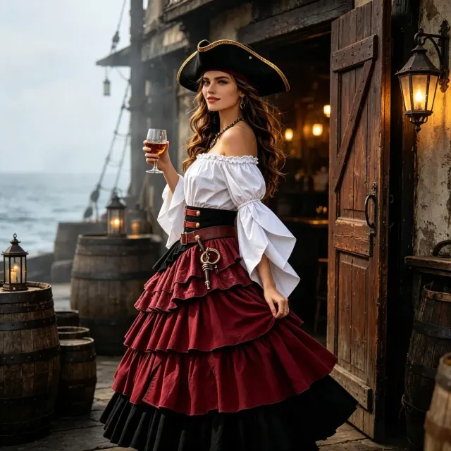 Adult Pirate Couple Cosplay Costume Halloween Stage Set detail 1