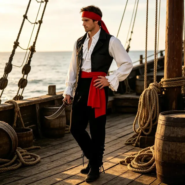Adult Pirate Couple Cosplay Costume Halloween Stage Set detail 15