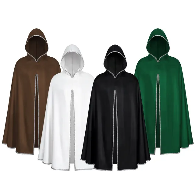 A hooded Viking cape in a vintage Renaissance style for adult cosplay and Halloween performances.