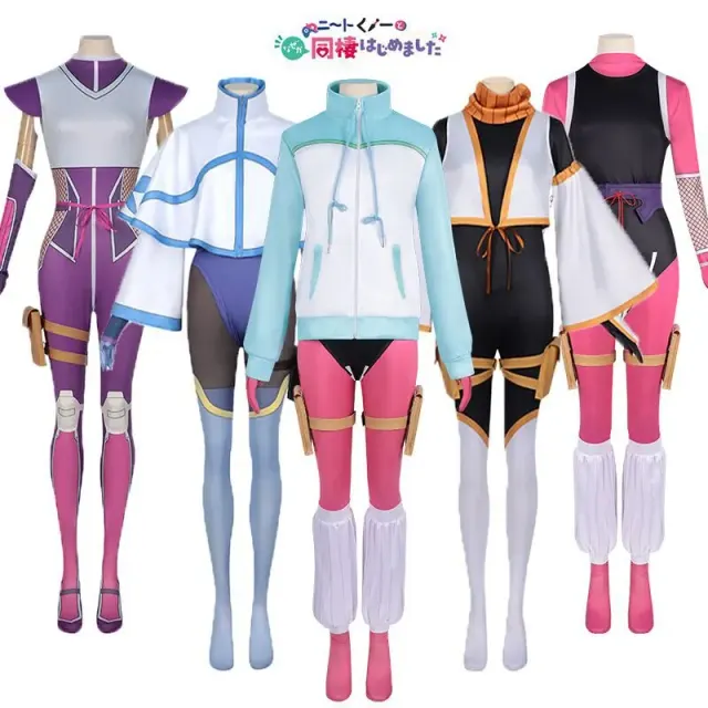 Women's anime-inspired NEET ninja cosplay jumpsuit shown in three character style options.