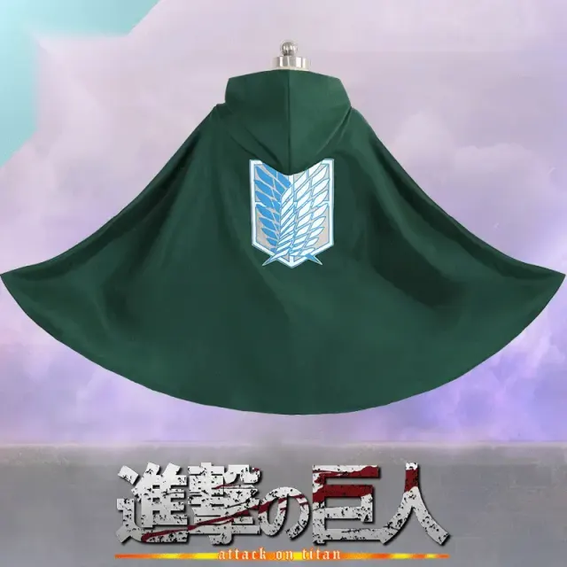 Green Attack on Titan Survey Corps cosplay cloak in a unisex cape design for Halloween and role-play costumes.