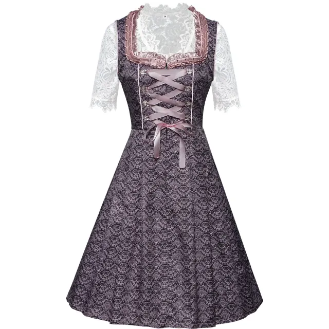 Bavarian Oktoberfest Beer Maid Dress Short Sleeve Lace-Up Costume detail 1