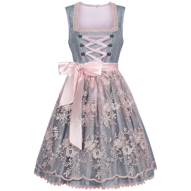 Women's Bavarian Oktoberfest pinafore dress set in a cosplay stage costume style.