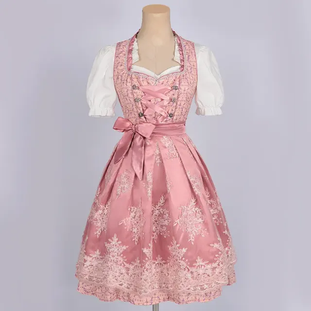 Women's Bavarian Print Lace-Up Oktoberfest Maid Dress Set detail 1