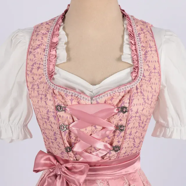 Women's Bavarian Print Lace-Up Oktoberfest Maid Dress Set detail 4