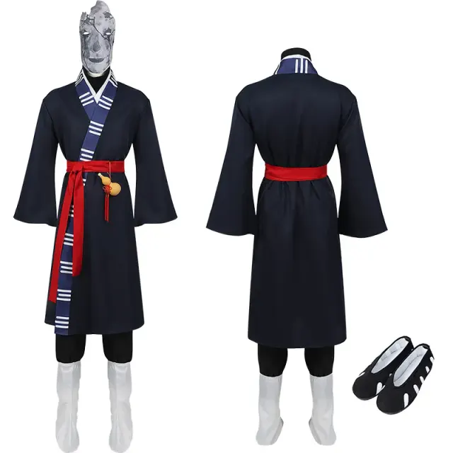 Black Myth Wukong Daoist cosplay costume featuring a Chinese-style robe, long pants, and a mask.