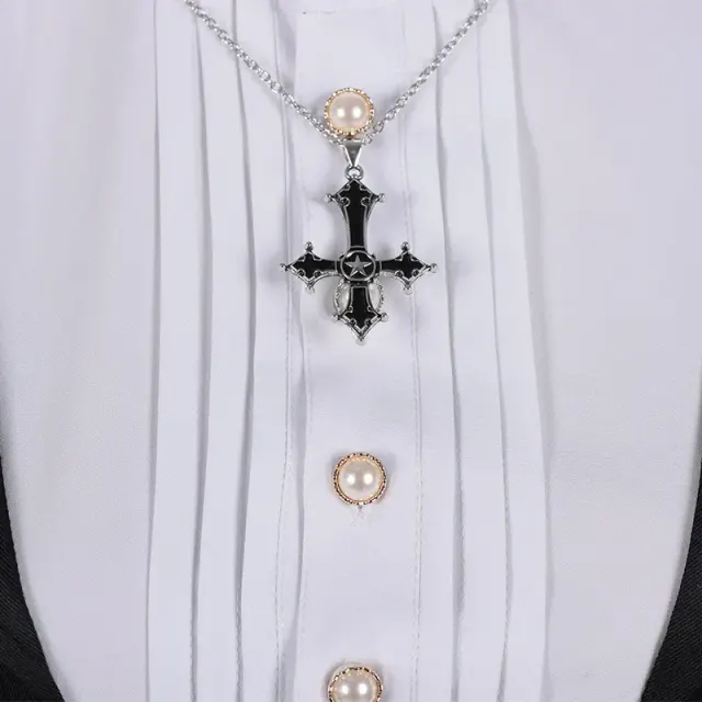 Women's Black Nun Cosplay Long-Sleeve Lace Dress Set detail 6