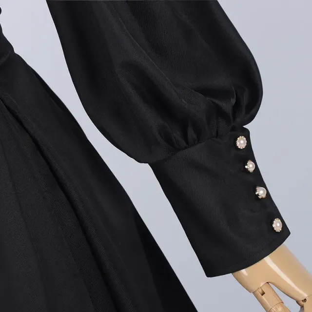 Women's Black Nun Cosplay Long-Sleeve Lace Dress Set detail 7