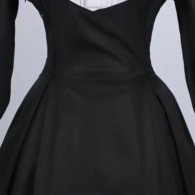 Women's Black Nun Cosplay Long-Sleeve Lace Dress Set detail 8