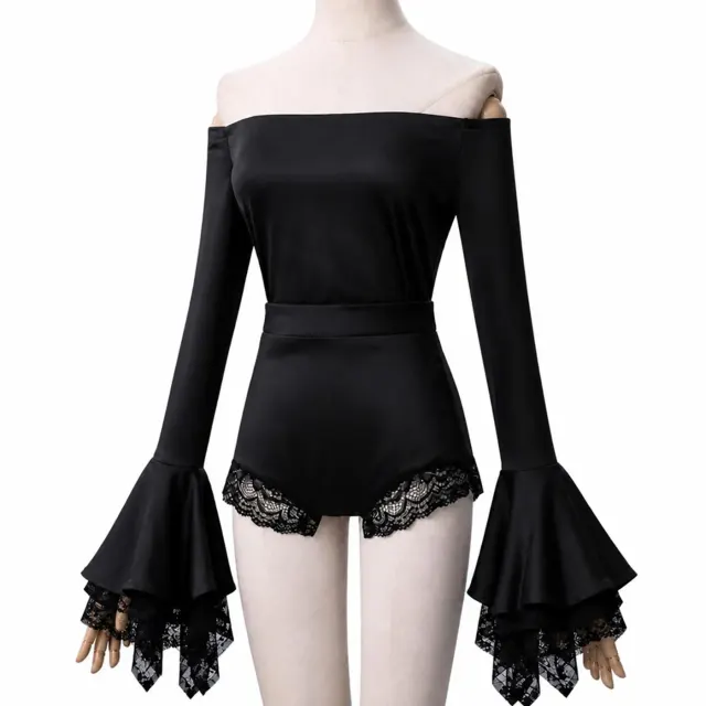 Black Off-Shoulder Lace Bell-Sleeve Performance Bodysuit detail 4