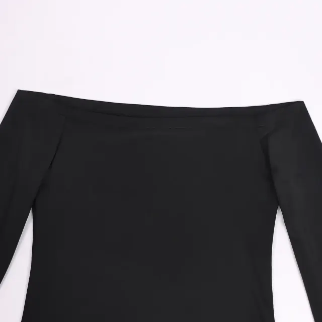 Black Off-Shoulder Lace Bell-Sleeve Performance Bodysuit detail 5