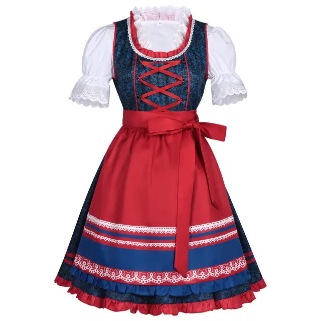 Women's Blue Bavarian Beer Maid Lolita Cosplay Dress with Apron detail 1
