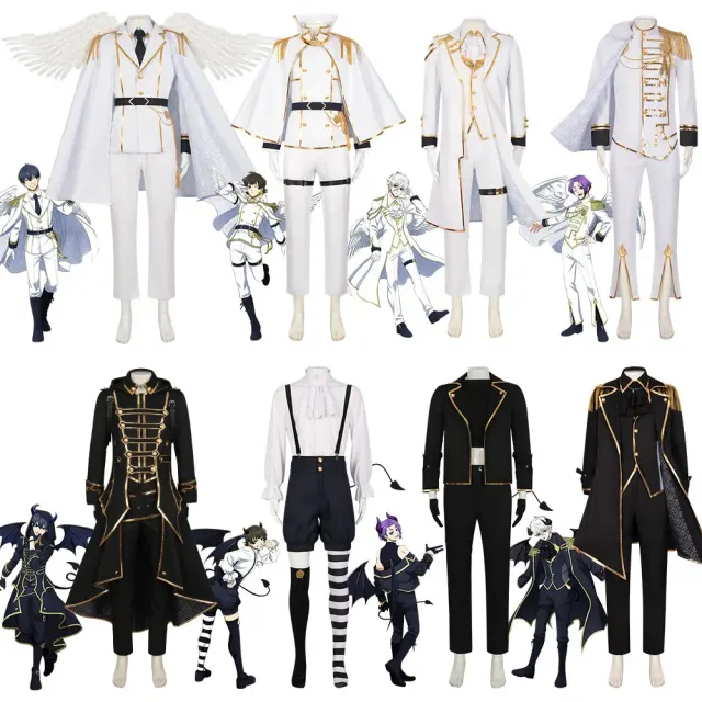 Blue Lock angel and demon cosplay costume sets displayed in a catalog view with character-themed options.