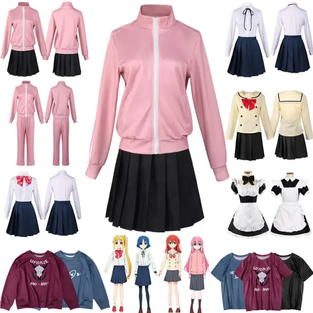 Women's Bocchi the Rock anime cosplay costume set with a character-inspired outfit and matching accessories.