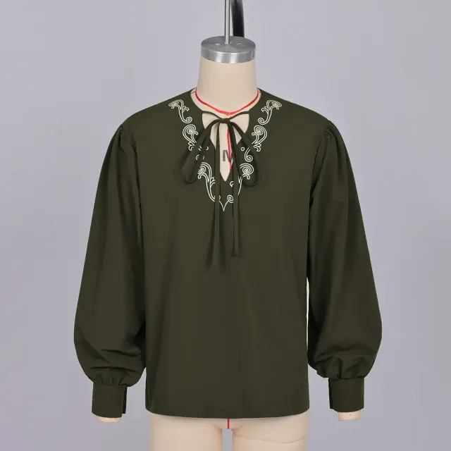 Bohemian Embroidered Print Round Neck Loose Shirt detail 1