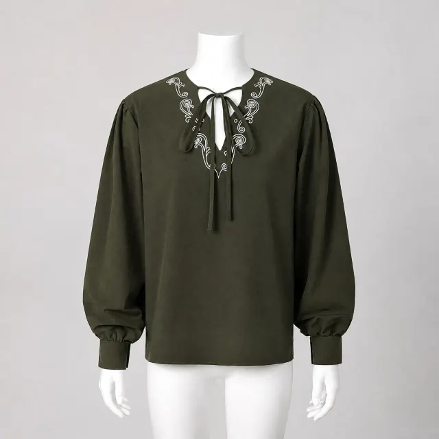 Bohemian Embroidered Print Round Neck Loose Shirt detail 2