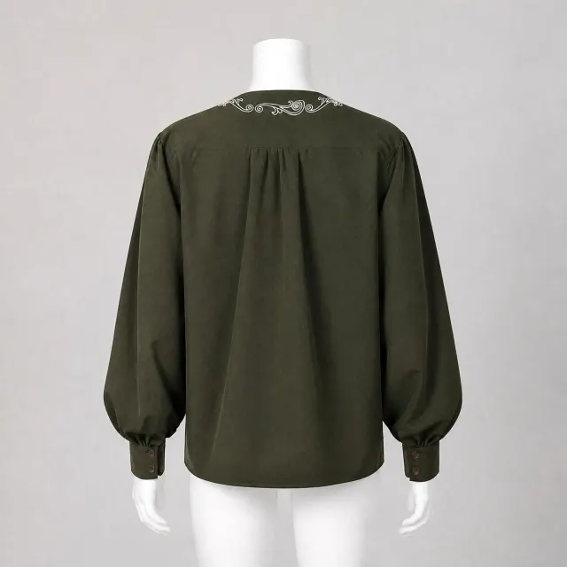 Bohemian Embroidered Print Round Neck Loose Shirt detail 4
