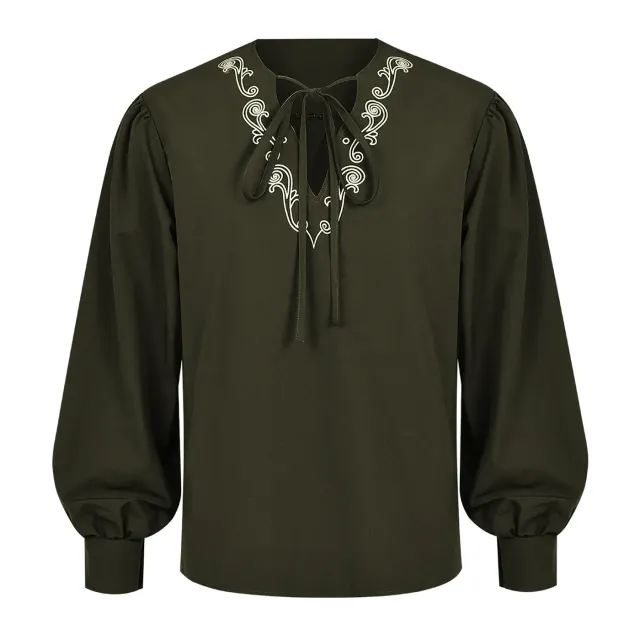 Bohemian Embroidered Print Round Neck Loose Shirt detail 5