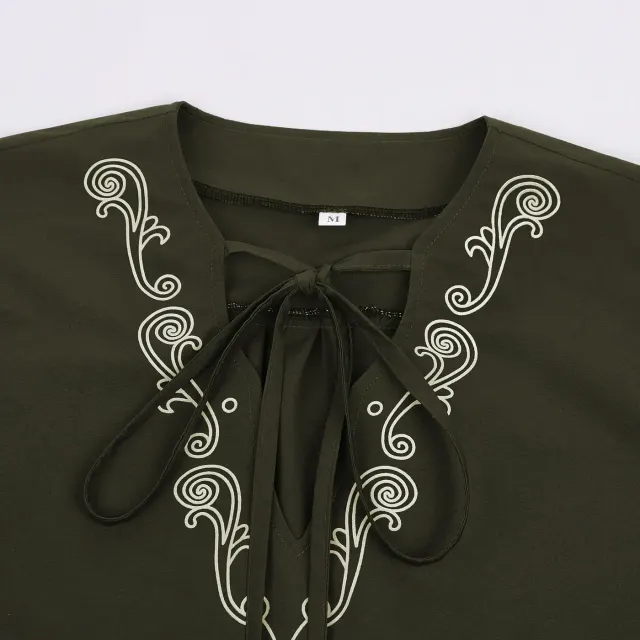 Bohemian Embroidered Print Round Neck Loose Shirt detail 7