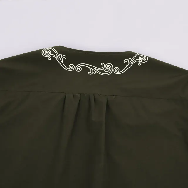 Bohemian Embroidered Print Round Neck Loose Shirt detail 8
