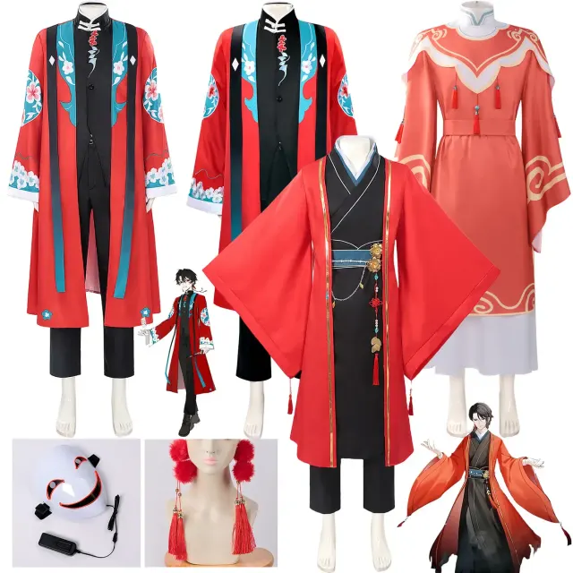 Chinese-style Chen Ling Six of Hearts cosplay costume set shown as a full outfit with printed or embroidered details.