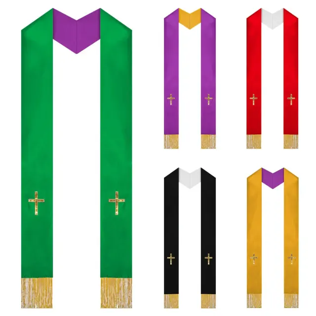 Dark reversible embroidered cosplay cape with cross tassel and tassel sash, available in purple-green, black-white, and red-white.