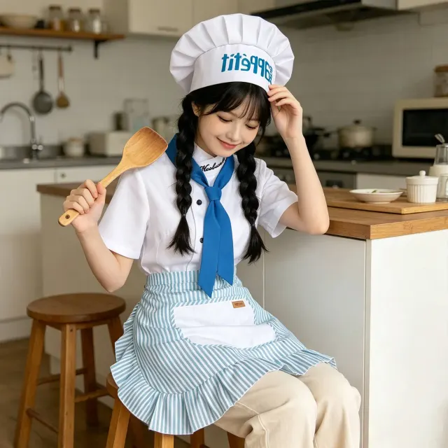 Cute cartoon rat chef apron set with Colette cosplay styling, shown as a full costume set.