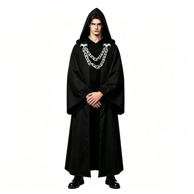 Dark Chain Hooded Robe Set for Halloween Medieval Cosplay detail 1