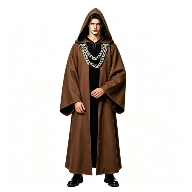 Dark Chain Hooded Robe Set for Halloween Medieval Cosplay detail 2