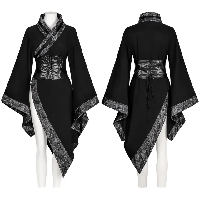 Dark Gothic-inspired short Chinese-style top for cosplay and stage performance, made in a cotton-linen fabric.