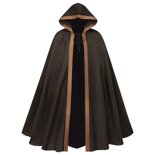Dark Hooded Lace-Up Cosplay Cape for Women and Men detail 1
