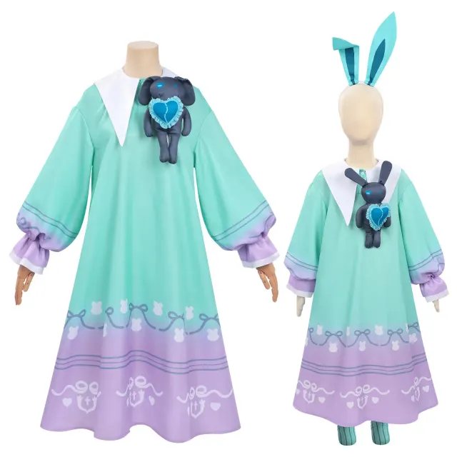 Gradient long-sleeve Dorothy transfer-student cosplay nightgown shown as a full costume set.
