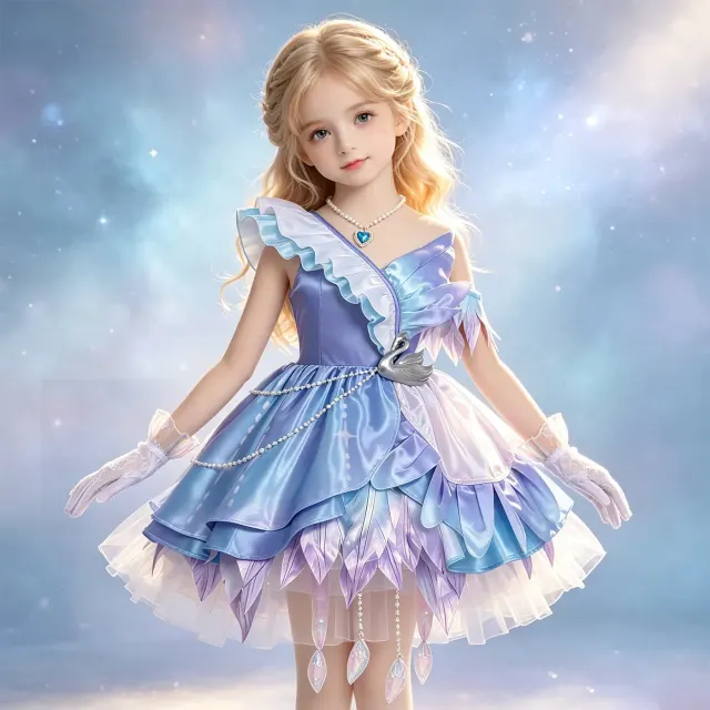 Eggy Party Heather Swan Feather Satin Cosplay Dress for Adults & Kids detail 1