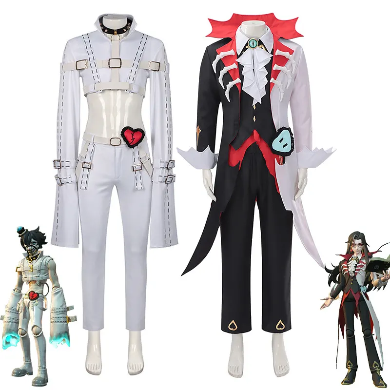 Front view of the Escape from Horror Night cosplay costume set shown in the Raymond and Liwen styles for kids and adults.