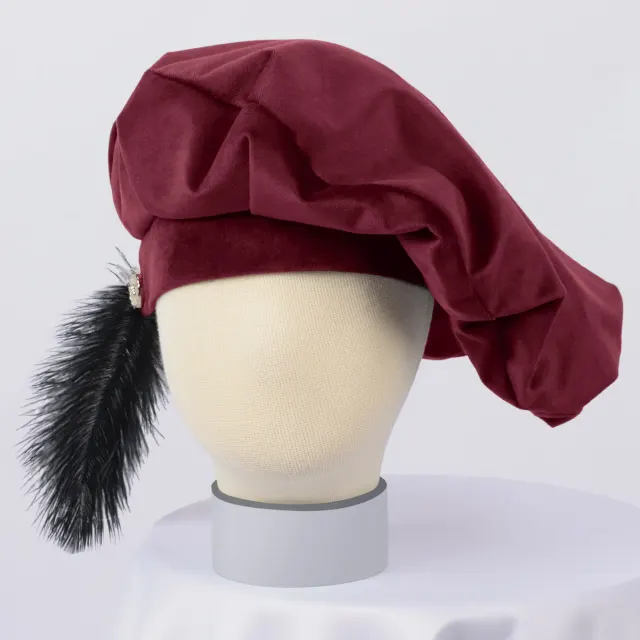 Feather Tudor Medieval Renaissance Cosplay Beret Hat detail 2