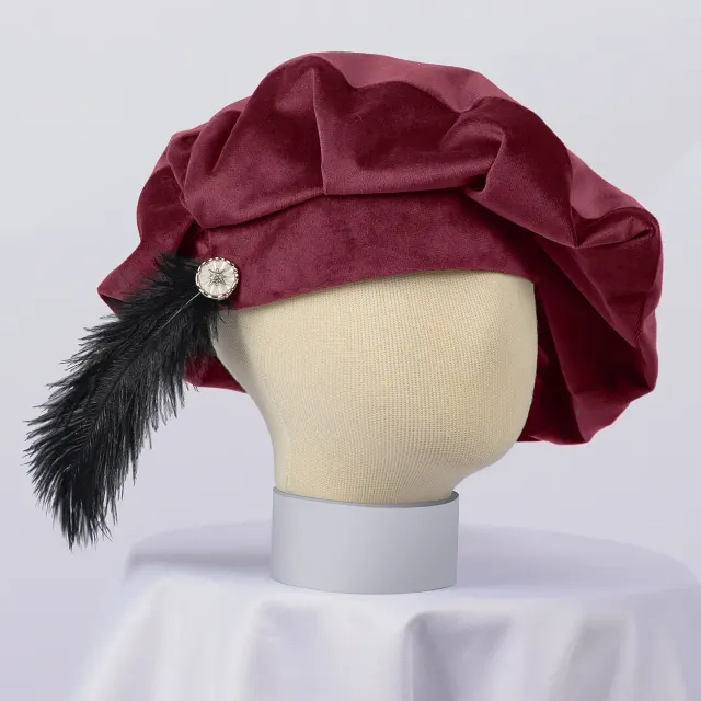 Feather Tudor Medieval Renaissance Cosplay Beret Hat detail 5