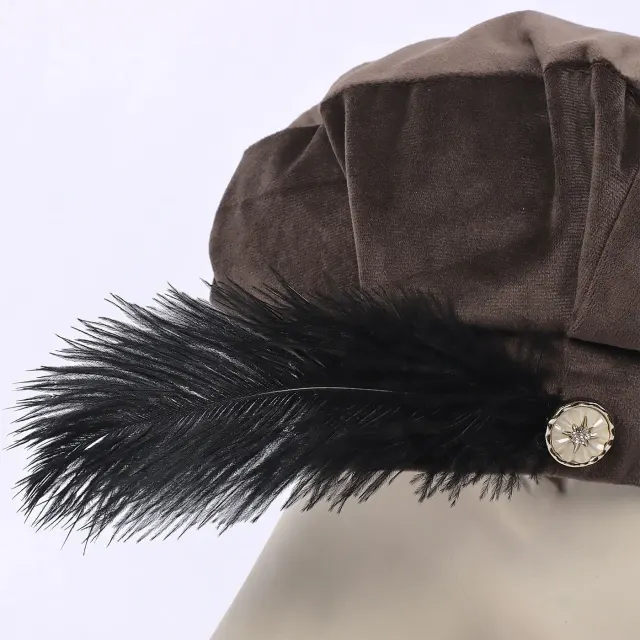 Feather Tudor Medieval Renaissance Cosplay Beret Hat detail 11