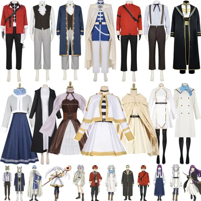 Frieren cosplay costume set in a thickened anime-inspired design, shown as a full character outfit for role play.