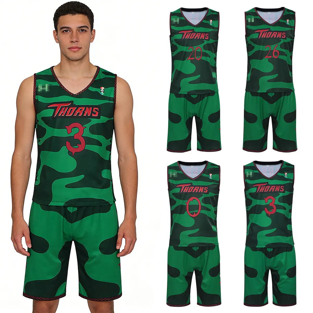 Sleeveless Goat Will Vine City Thorn team cosplay jersey and long pants set with a vintage printed design.