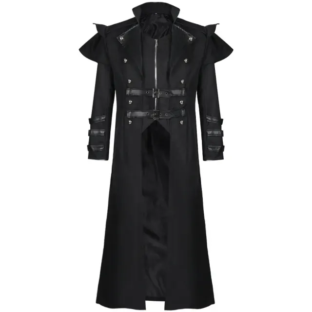 Gothic Halloween Cosplay Long Trench Coat with Zipper Slit detail 2